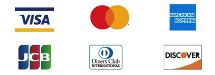 VISA, mastercard, AMERICAN EXPRESS, JCB, Diners Club International, DISCOVER